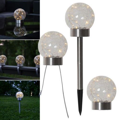 Edle LED Solar Kugel Leuchte mit micro LEDs warmweiß Glaskugel