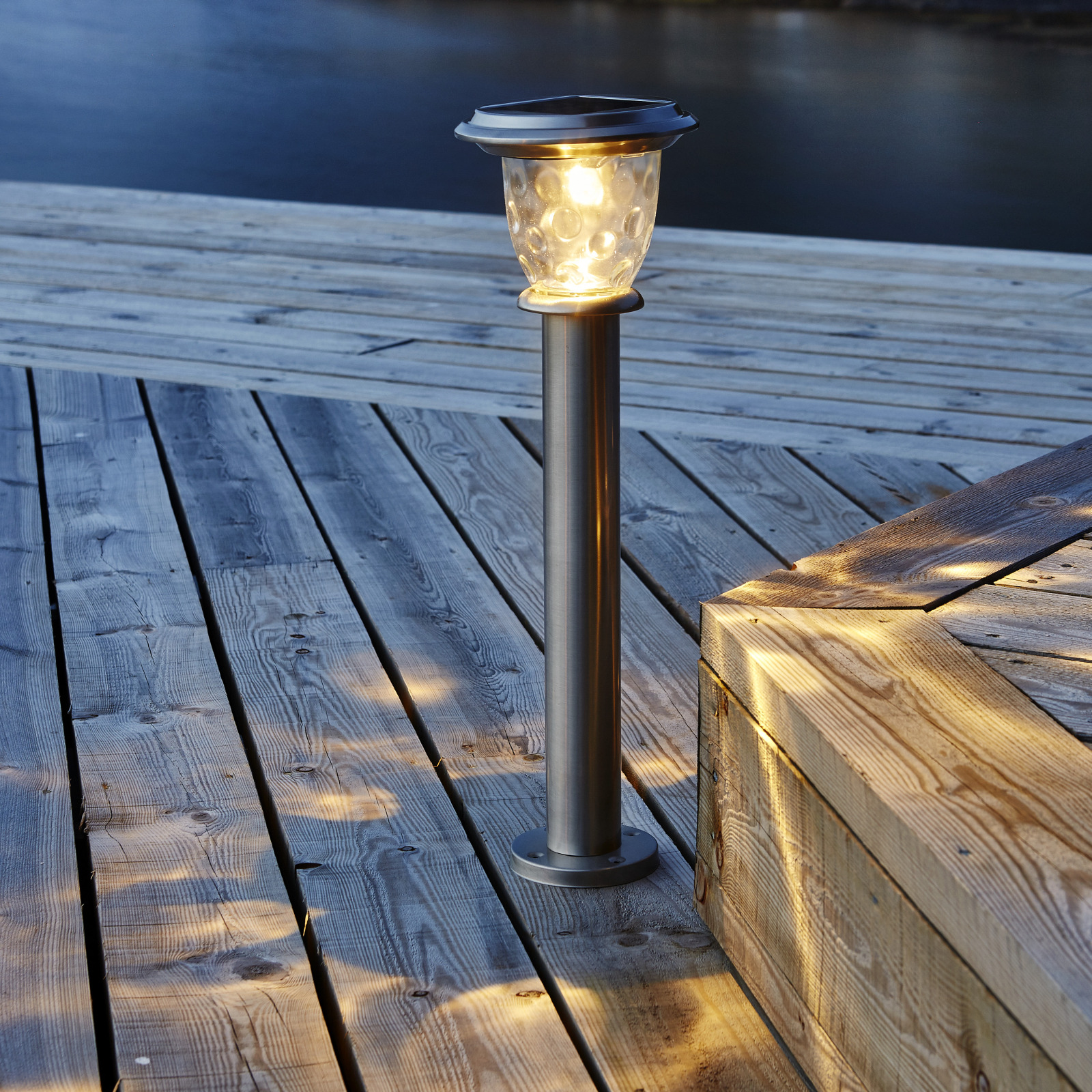 Hochwertige Solar Standleuchte PIREUS 61x19cm 20lm Edelstahl & Glas für