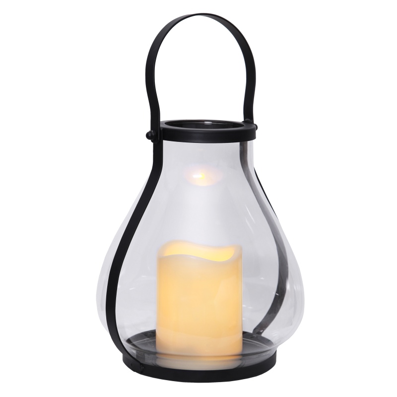 Glas Windlicht / Laterne XL mit LED Kerze "Lantern-21x18" 21x18cm mit Timer