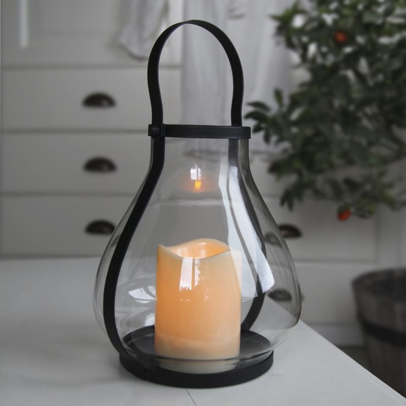 Glas Windlicht / Laterne XL mit LED Kerze "Lantern-21x18" 21x18cm mit Timer
