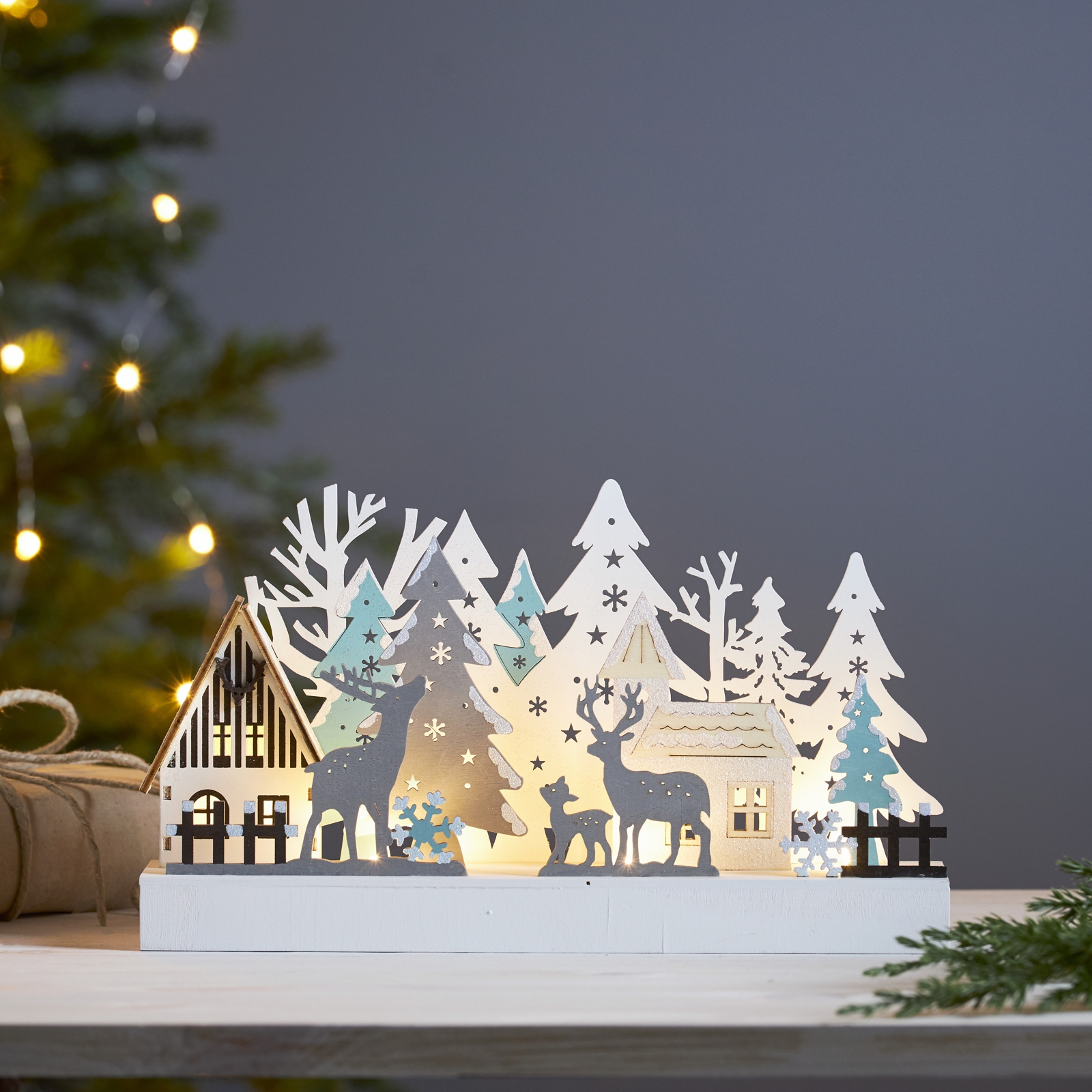 www.Led-Store.de: Led Holz-Silhouette Winterlandschaft...