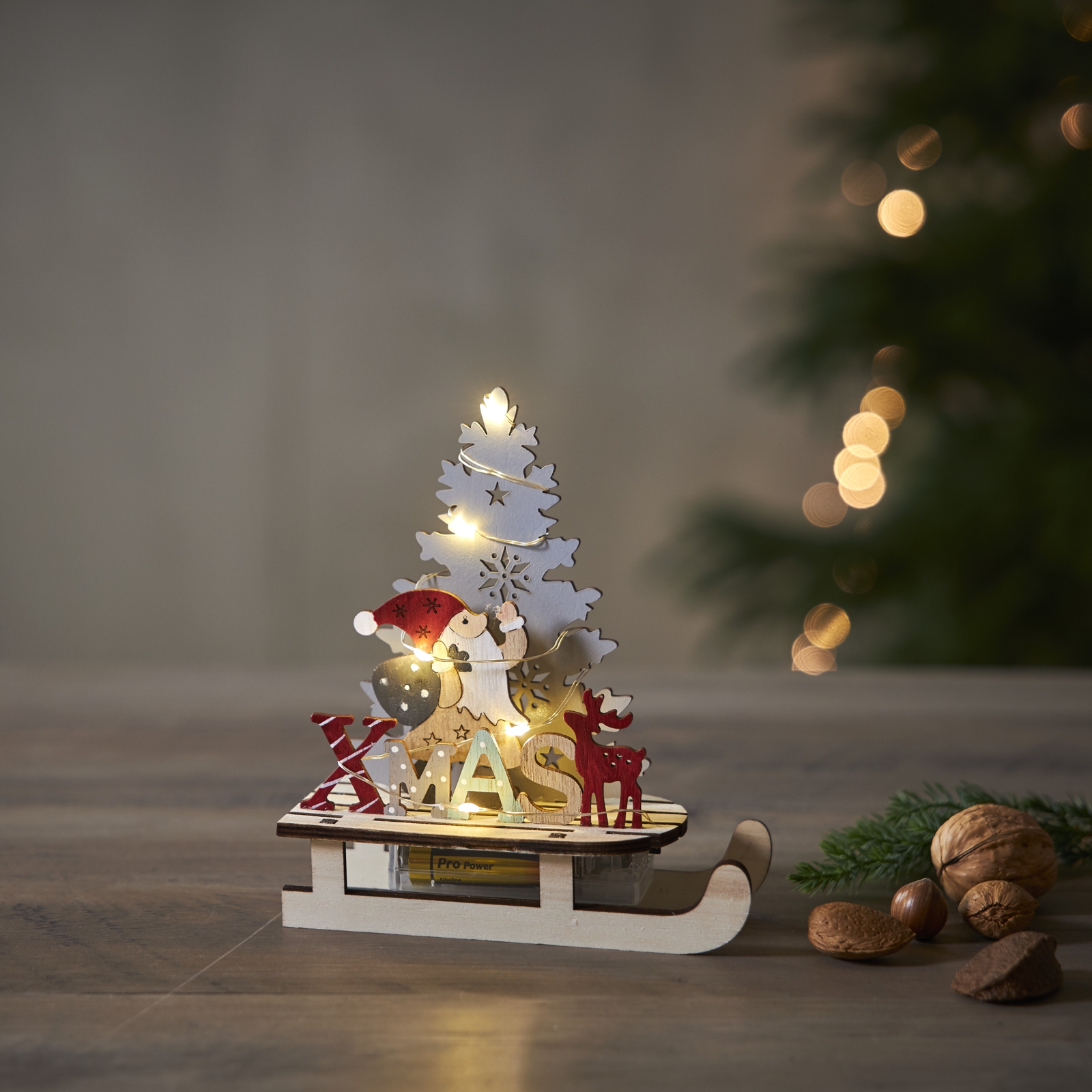 Led Holz-Silhouette Santa auf Schlitten 16x14cm mit Timer beleuchtet  batterie-betrieb Weihnachtsdeko | Weihnachtsmänner