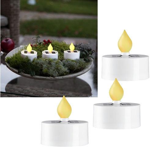 3er Set Solar LED Teelichter für Außen Sensor Solarkerze Garten-Kerze Outdoor