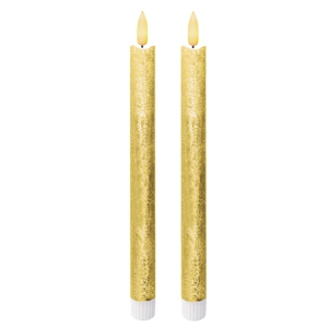 2er Set 24cm Led Stabkerze in gold-farben mit realistisch wirkender 3D Flamme