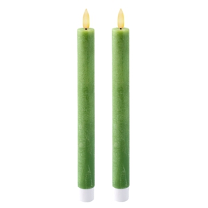 2er Set Led Stabkerze mit 3D Flamme Timer gr&uuml;n mit geradem Rand