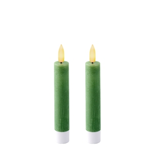 2er Set Led Stabkerze 14,5cm mit 3D Flamme Timer gr&uuml;n mit geradem Rand